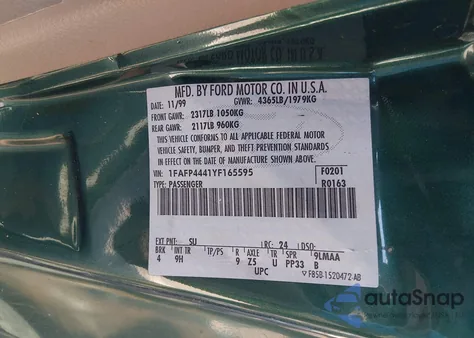 2000 Ford Mustang z USA, uszkodzony, nr VIN 1FAFP4441YF165595